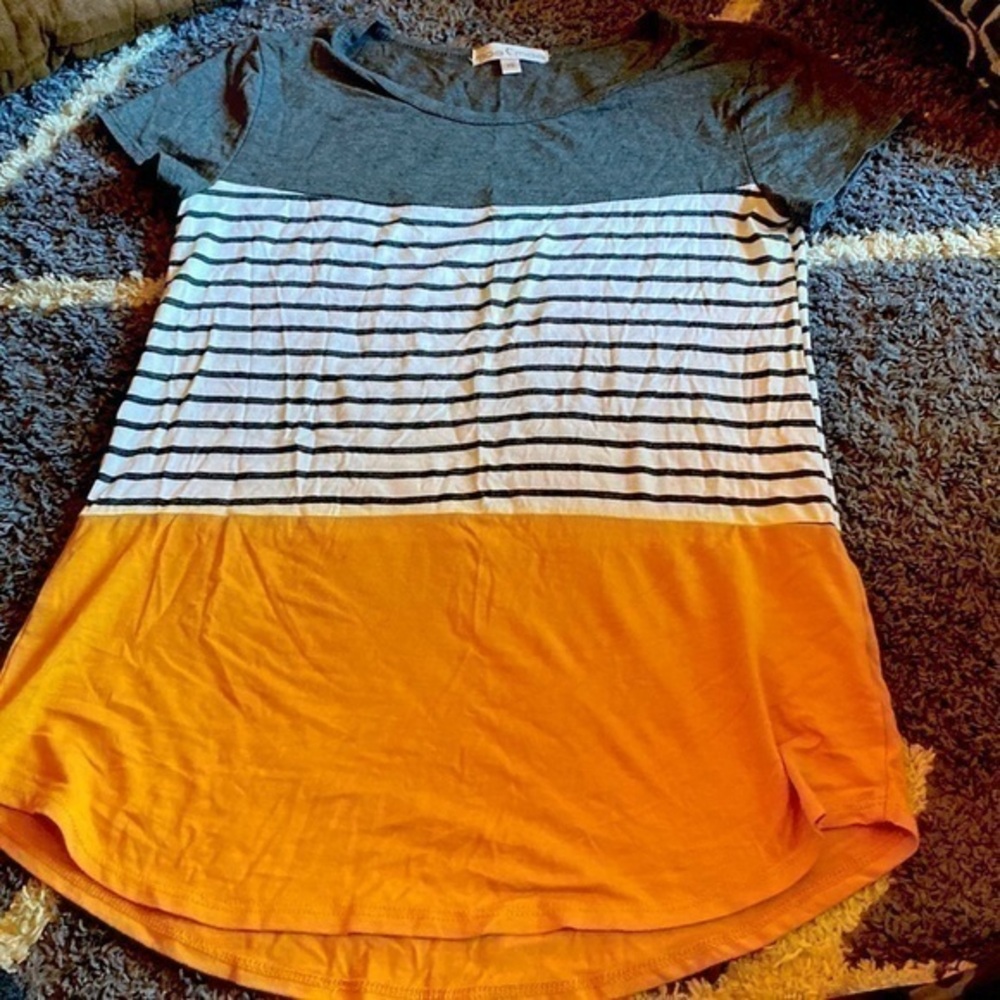 Moa Moa color block and stripes soft stretchy  t shirt top XS